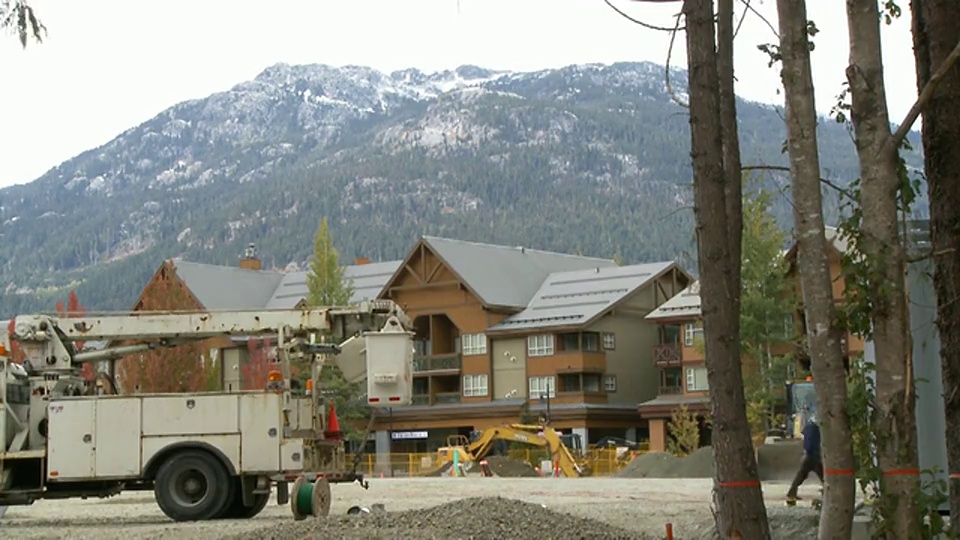 WS ZO挖土机在惠斯勒村为2010年奥运会做准备/惠斯勒，加拿大不列颠哥伦比亚省视频下载