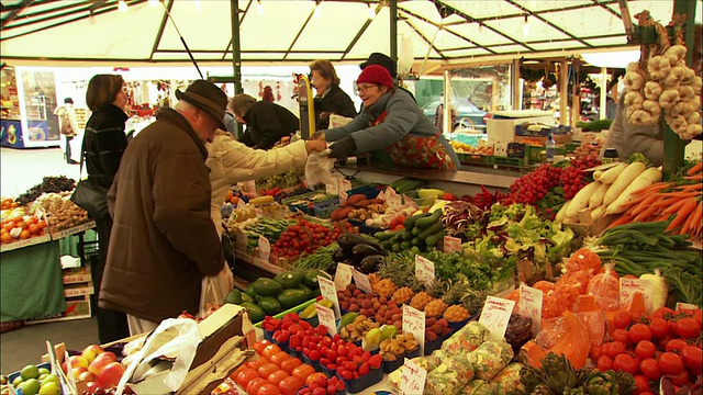 奥地利萨尔茨堡农贸市场的小贩和客户视频下载