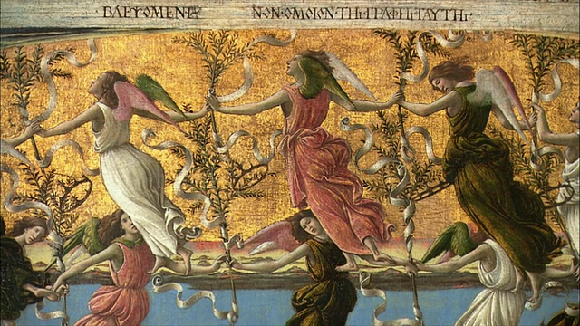 桑德罗·波提切利的《神秘耶稣诞生的细节》，大约1500-1501年的蛋彩画/英国伦敦国家美术馆视频下载