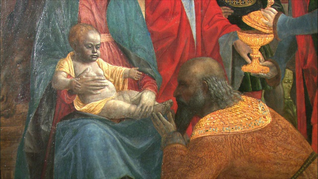 The Adoration of The Kings by Vincenzo Foppa，杨树油画，大约1500年/英国伦敦国家美术馆视频下载