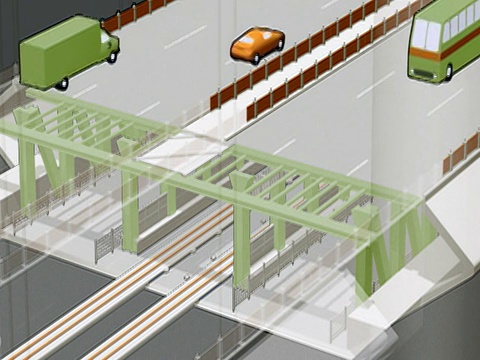 CGI, ZI汽车在桥上行驶，动画视频下载