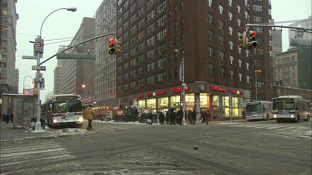 WS繁忙的街道十字路口在冬天/纽约，纽约，美国视频下载