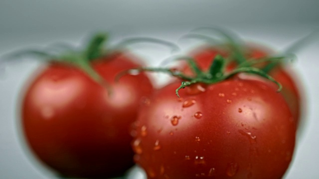 水滴落在新鲜的番茄上视频素材