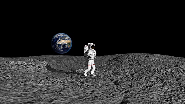 一名宇航员在月球上做月球步和跳舞的慢动作。这段视频由美国宇航局提供。视频素材