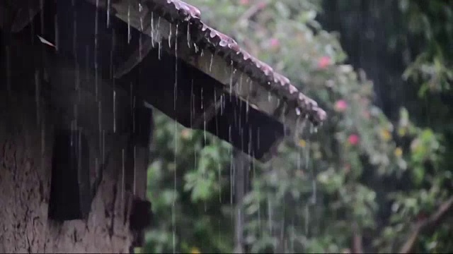 雨-自然村-雨在屋顶上视频素材