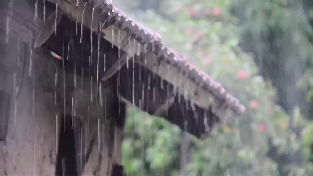 雨-自然村-雨在屋顶上视频素材