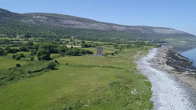鸟瞰图Gleniagh城堡在贫瘠的海岸线，爱尔兰视频素材