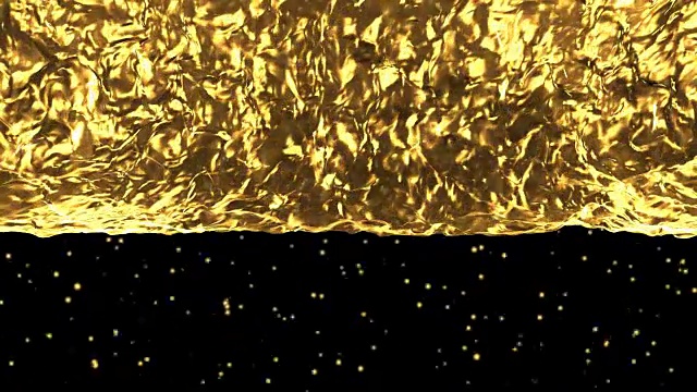 动画流动与动画反射金色液体。在金色的表面荡漾着波浪和涟漪。视频素材