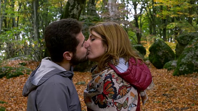 情侣们在公园里温柔的激情之吻。初吻视频素材