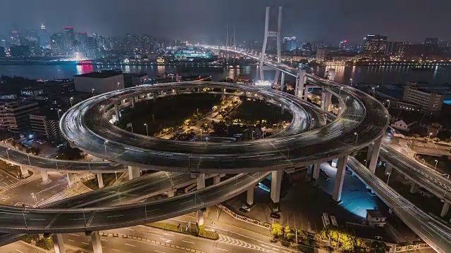 天桥和城市交通鸟瞰图/上海，中国视频素材