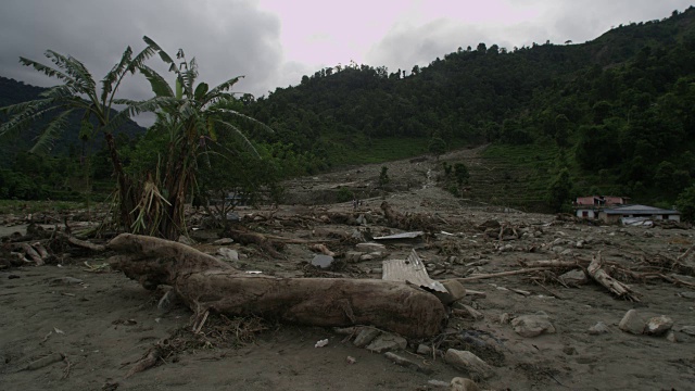 尼泊尔博卡拉- 2015年8月2日:山体滑坡，棕榈树，破坏视频素材