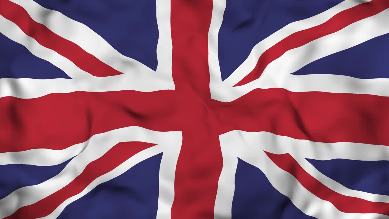 4k逼真的3D细节慢动作英国国旗，飘扬的英国国旗动画背景，视频下载