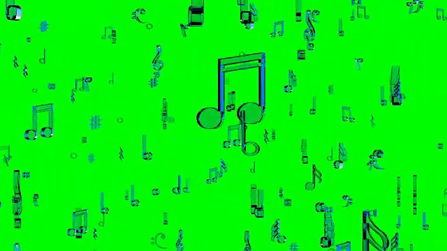 4K音乐笔记飞行在绿色循环视频素材