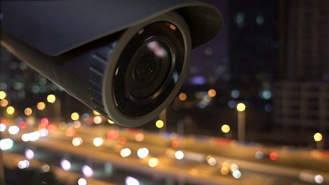 安全闭路电视摄像头监控城市夜景视频下载
