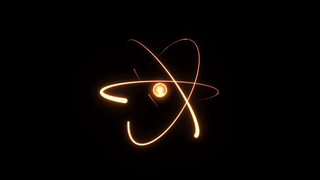 炽热的原子圈魔法闪亮旋转围绕核心在黑色的背景视频下载