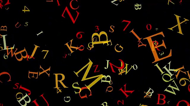 彩色的字母和数字在黑色视频下载