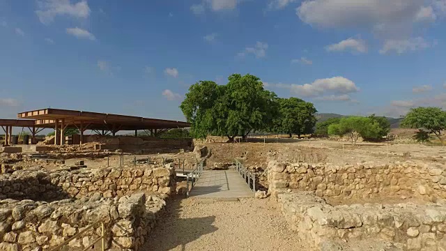 以色列，联合国教科文组织世界遗产遗址，古圣经的泰尔哈佐鸟瞰图。视频下载