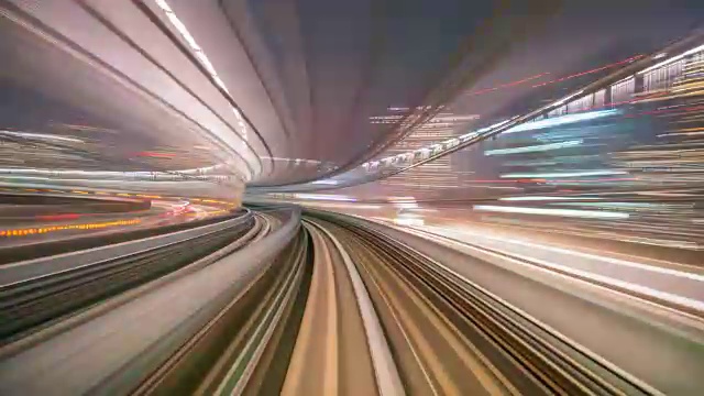 TL LD轻运动模糊从Yurikamome线移动隧道在东京，日本视频素材