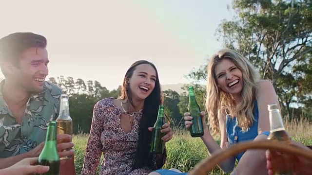 欢笑的人们在野餐放松的周末视频素材