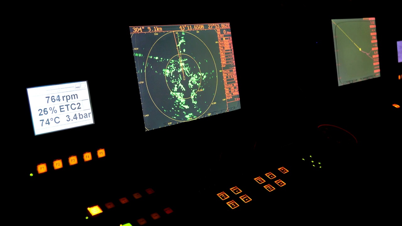 船上的雷达监测器。视频素材