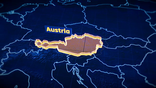 奥地利国家边界3D可视化，现代地图大纲，旅游视频素材