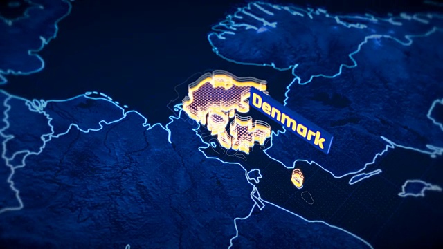 丹麦国家边界3D可视化，现代地图大纲，旅游视频下载
