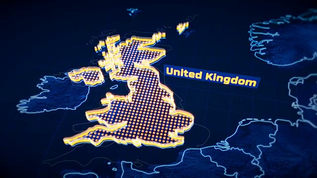 英国国家边界3D可视化，现代地图大纲，旅游视频素材