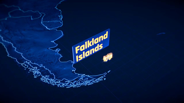 福克兰群岛边界3D可视化，现代地图轮廓，旅行视频下载