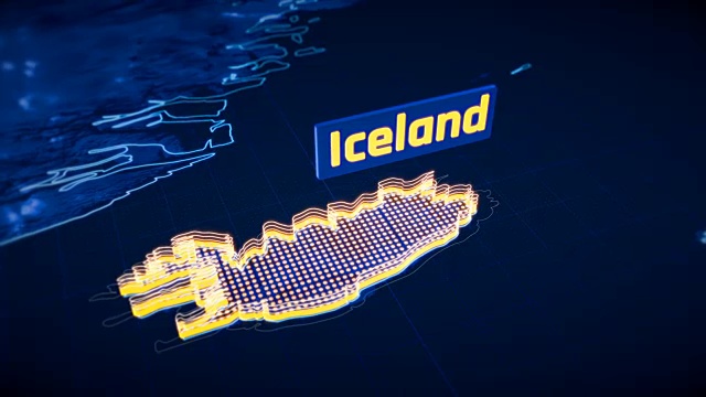 冰岛国家边界3D可视化，现代地图大纲，旅游视频素材