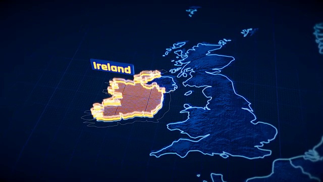 爱尔兰国家边界3D可视化，现代地图大纲，旅游视频素材