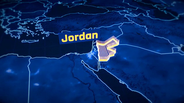 约旦国家边界3D可视化，现代地图大纲，旅游视频素材