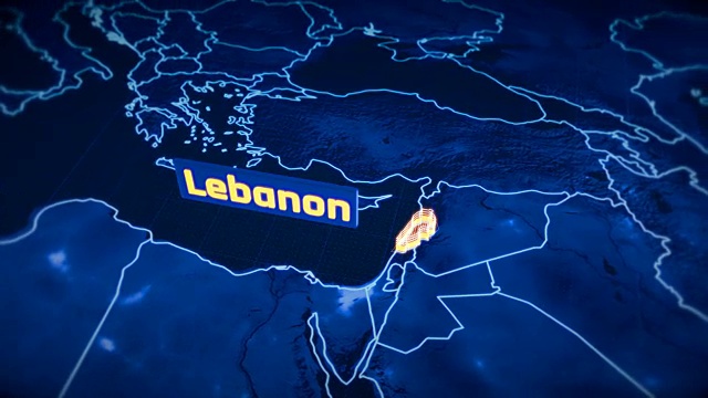 黎巴嫩国家边界3D可视化，现代地图大纲，旅游视频下载