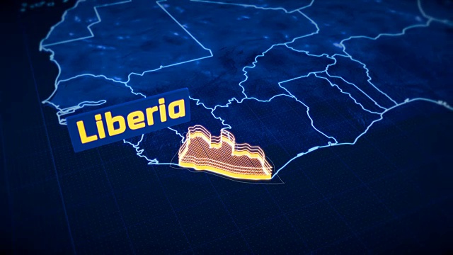 利比里亚国家边界3D可视化，现代地图大纲，旅游视频素材