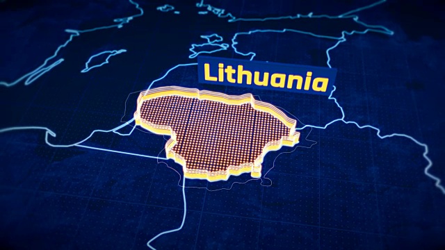 立陶宛国家边界3D可视化，现代地图大纲，旅行视频素材