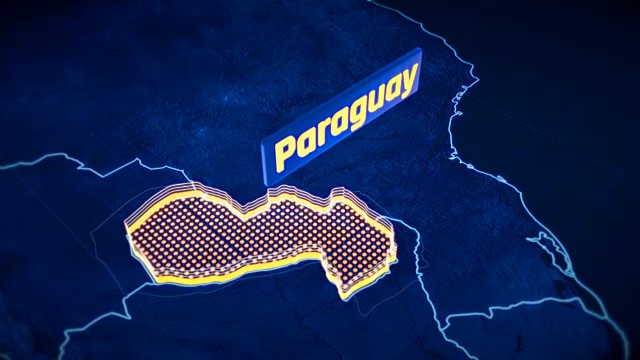 巴拉圭国家边界3D可视化，现代地图大纲，旅游视频下载