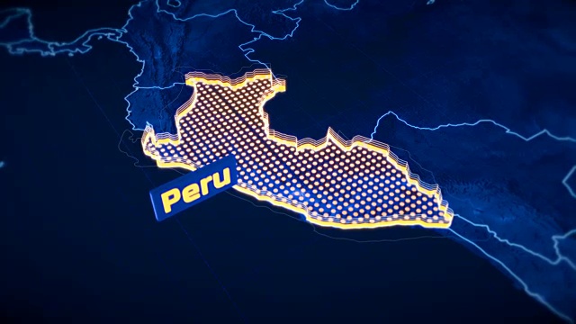 秘鲁国家边界3D可视化，现代地图大纲，旅游视频素材
