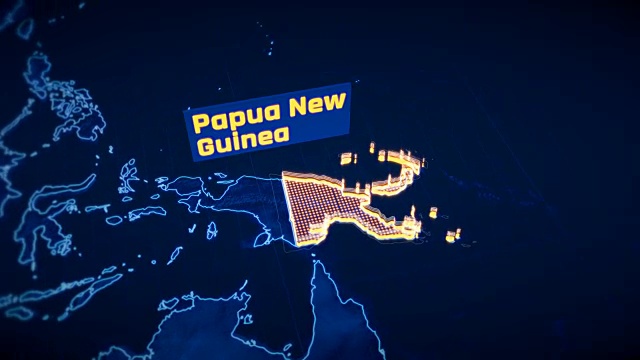 巴布亚新几内亚国家边界3D可视化，现代地图轮廓，旅行视频下载