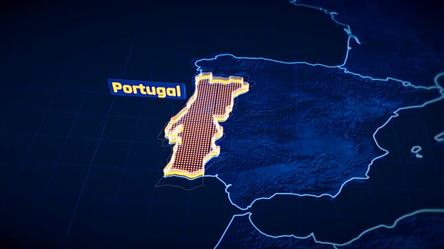 葡萄牙国家边界3D可视化，现代地图大纲，旅游视频下载