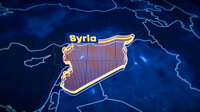 叙利亚国家边界3D可视化，现代地图大纲，旅行视频素材