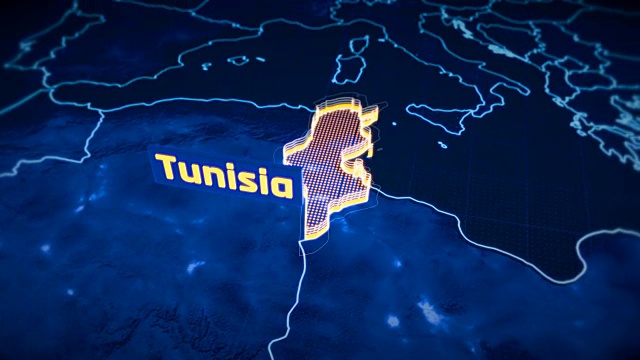 突尼斯国家边界3D可视化，现代地图轮廓，旅行视频素材