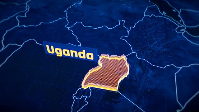 乌干达国家边界3D可视化，现代地图轮廓，旅行视频素材