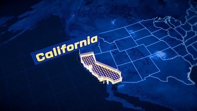 美国加利福尼亚州边界3D可视化，现代地图轮廓，旅行视频下载