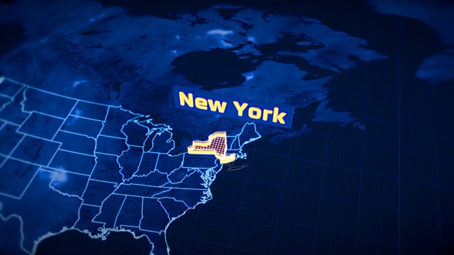 美国纽约州边界3D可视化，现代地图轮廓，旅行视频下载