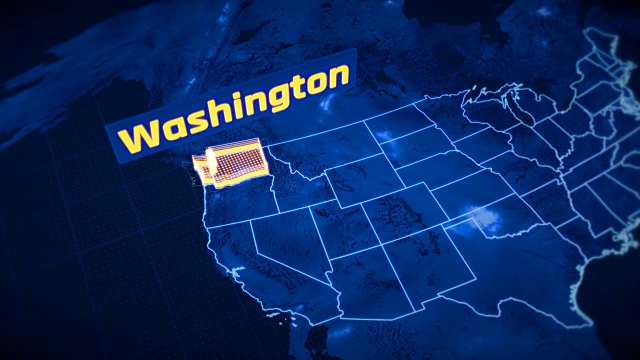 美国华盛顿州边界3D可视化，现代地图轮廓，旅行视频下载