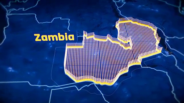 赞比亚国家边界3D可视化，现代地图大纲，旅游视频素材
