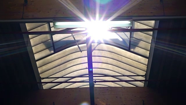 阳光穿过植物的玻璃屋顶视频下载
