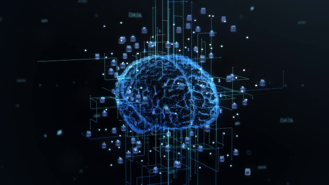 人工智能机器的数字大脑的概念，由大脑产生对称的信息流和数据流。视频下载