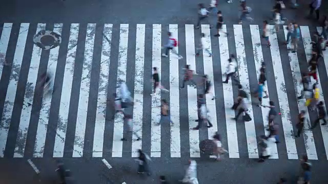 涩谷著名的行人在人行横道和交通拥挤的情况下匆忙穿过人行横道。大城市的夜晚。视频素材