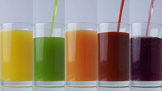 新鲜蔬菜和果汁在玻璃杯中饮用健康视频下载
