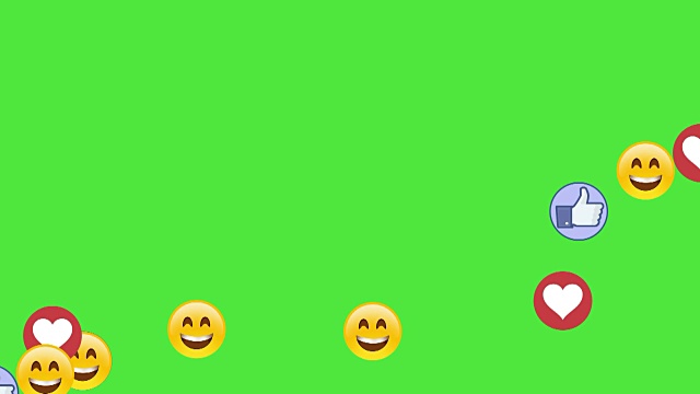 社交媒体图标微笑手指和心形在绿色屏幕上chromakey背景视频素材